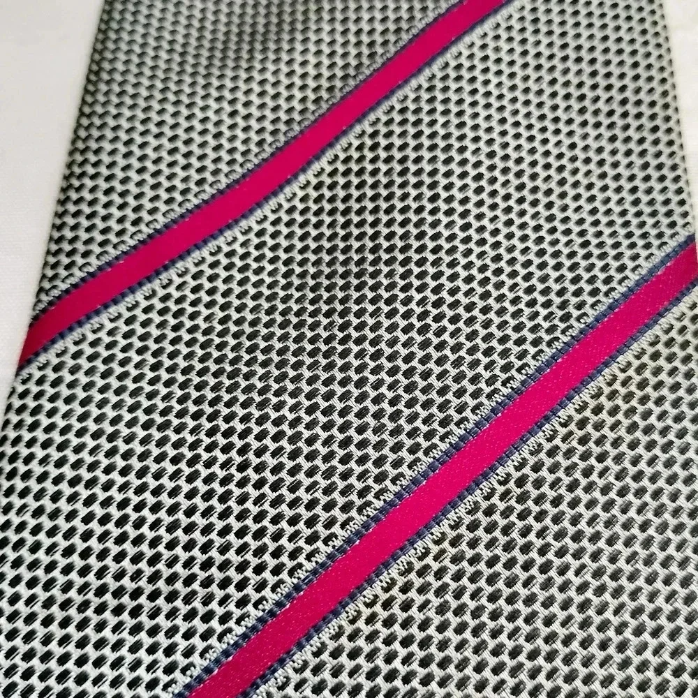 Lands' End Silk Hand Sewn Tie Necktie Red Blue Striped BLack Dots  57 x 3.75